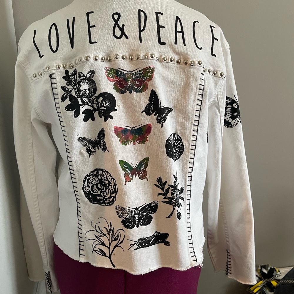 White Jean Jacket hand painted and washable!
